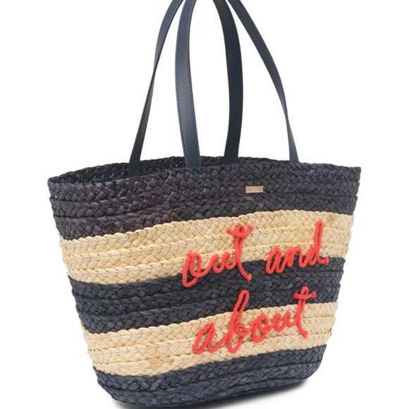 Kate Spade Shore Thing Out And About Straw Tote Beach Picnic Straw Tote Striped - Picture 4 of 5